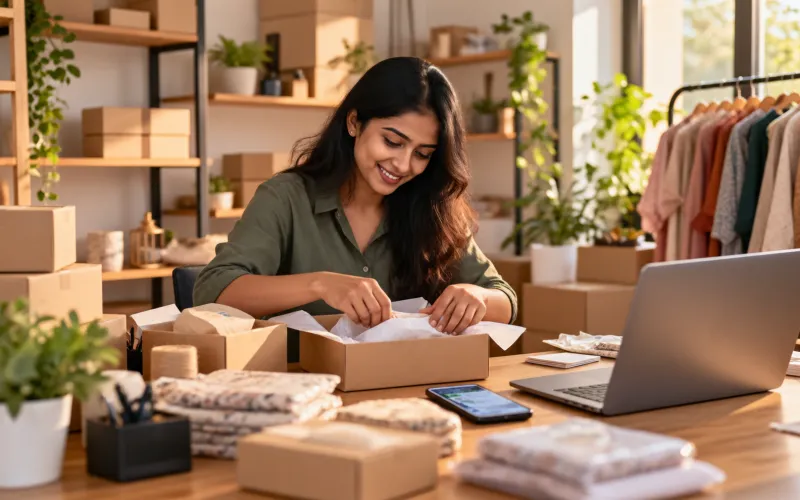 Founder of an online brand packing customer orders